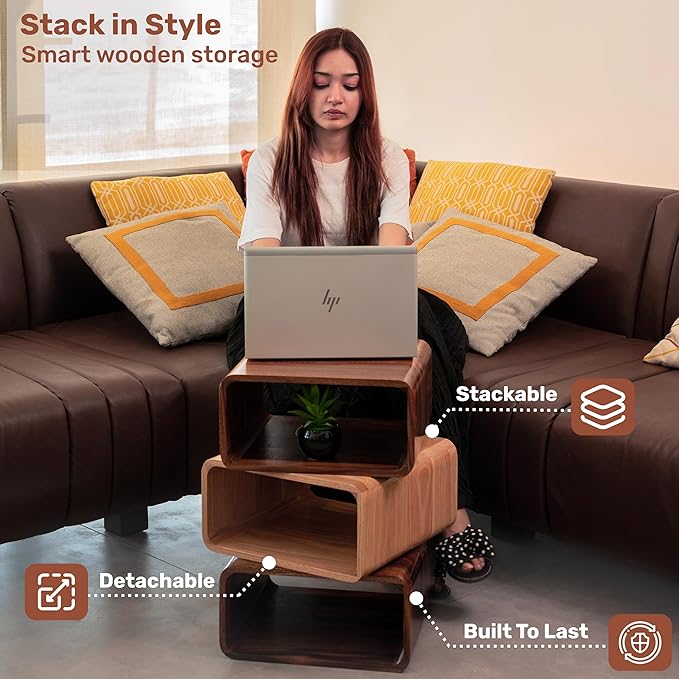 Wooden Cube Storage Stackable Organizer, Bookcase for Bedroom, Livingroom, Dormroom, Home Office, Studyroom, Home Decor and Contemporary Spaces (Walnut | Pack of 2)