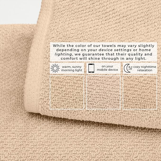 Great Bay Home 100% Cotton 12-Pack 13x13 Wash Cloth - Absorbent, Quick-Drying, Durable Face Towels for Bathroom Decor - Low-Twist, Two-Ply Fibers (Taupe)
