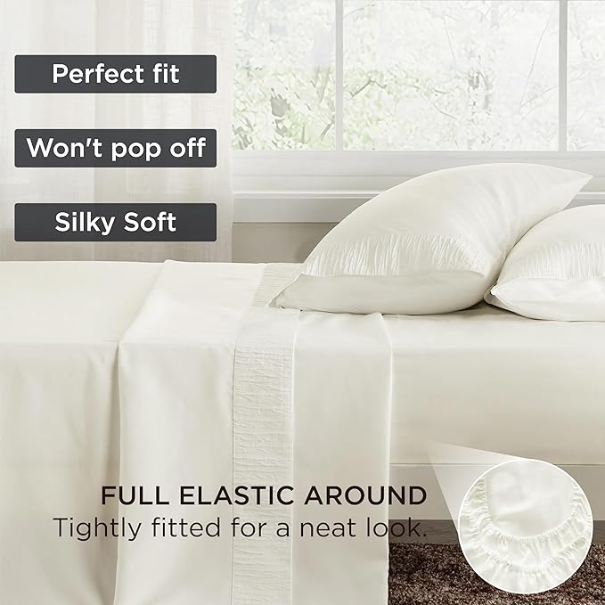 Bedsure Twin XL Sheet Sets Dorm Bedding - 3 Pieces Soft Extra Long Twin Sheets, Hotel Luxury, Easy Care Microfiber for Women, Men, Ivory