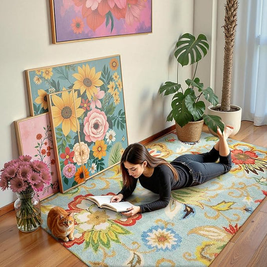 Lahome Collection Modern Floral Area Rug - 3'x5' Washable Rug Non-Slip Colorful Vintage Accent Distressed Throw Rugs Floor Carpet for Living Room Bedrooms Decor (3’X 5’, Paisley)