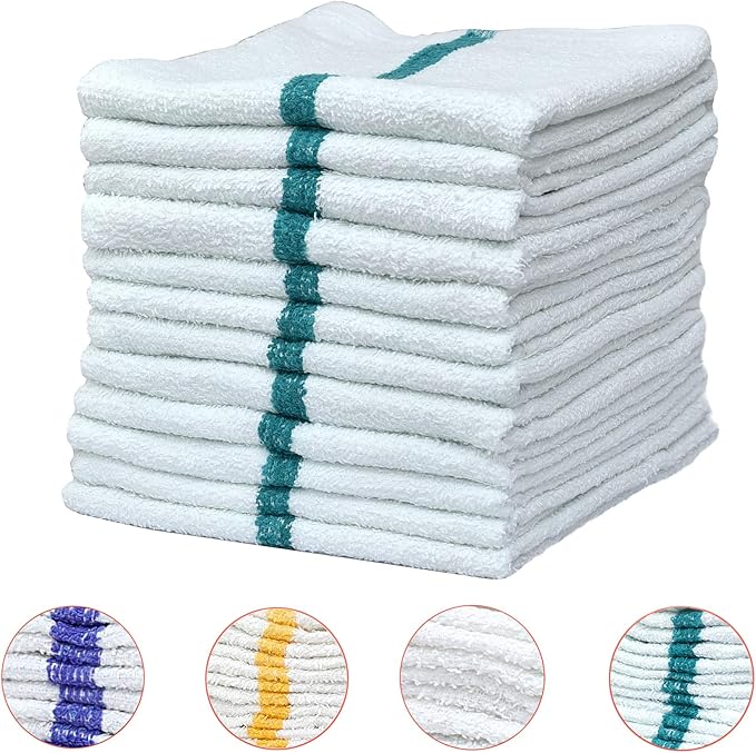 Pacific Linens 100% Cotton Kitchen Towels, Absorbent Rags for Cleaning Counter Top, Hand Drying Dishes - Thick, Soft, Durable, Reusable, Machine Washable Quick Dry Barmops 16” x 19” (Green, 12)