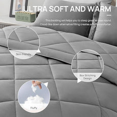 Love's cabin Full Comforter Set Grey, 7 Pieces Full Bed in a Bag, All Season Bedding Sets with 1 Comforter, 1 Flat Sheet, 1 Fitted Sheet, 2 Pillowcase and 2 Pillow Sham