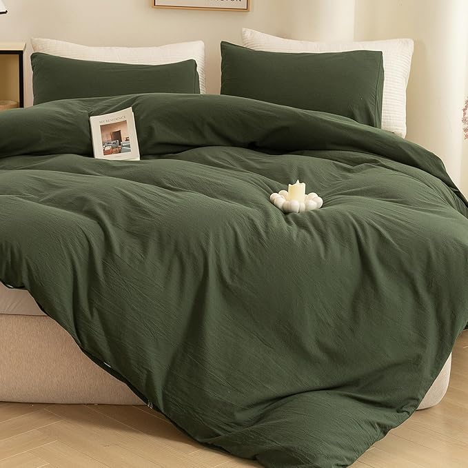 ECOCOTT 3 Pieces Duvet Cover Set Oversized King Size 100% Washed Cotton 1 Duvet Cover with Zipper and 2 Pillowcases, Ultra Soft and Easy Care Breathable Cozy Simple Style Bedding Set (No Comforter)