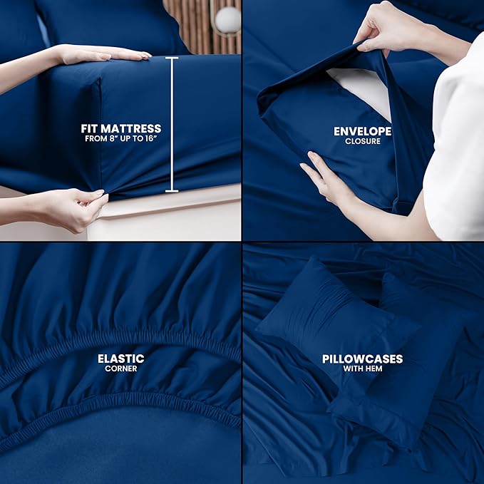Utopia Bedding King Sheet Set – 4 Piece Bed Sheets for King Size Bed, Soft and Breathable Microfiber, Includes 1 Fitted Sheet, 1 Flat Sheet and 2 Pillowcases (Dusk Blue)
