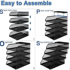 Natwind 4-Tier Desk Organizer,Stackable Paper Tray, Desk Accessories,Metal Mesh Desktop Organizer, Paper Sorter, Letter Trays,File Document Storage Rack for for Home, Office, School (Black)