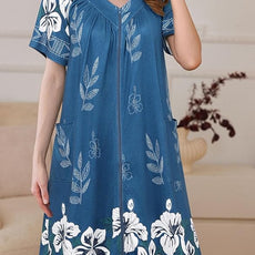 Ekouaer Women Robe Zipper Front Mumu Duster Robes Zip Up Housecoat Soft Sleepwear with Pockets