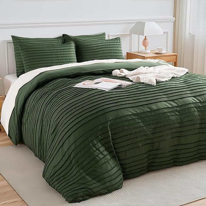 NEXHOME PRO Duvet Cover Full Size, Blue 3 Pieces Boho Tufted Duvet Cover Set, Soft and Lightweight Microfiber Comforter Cover Set for All Season (Forest Green,80 x 90)-No Comforter