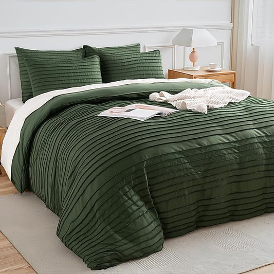 NEXHOME PRO Duvet Cover Queen Size, Blue 3 Pieces Boho Tufted Duvet Cover Set, Soft and Lightweight Microfiber Comforter Cover Set for All Season (Forest Green,90 x 90)-No Comforter