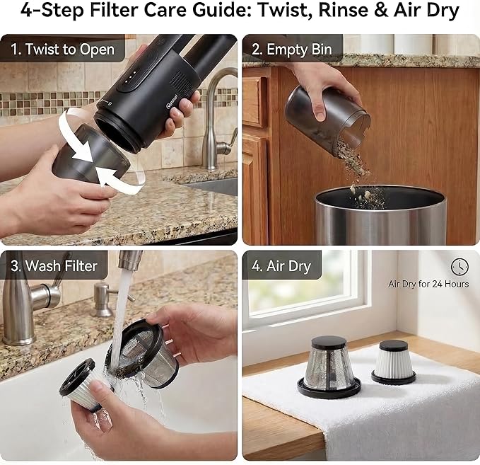 Handheld Vacuum Cordless, 5-in-1 Car Vacuum Portable Cordless 30 Mins Rapid Rechargeable Hand Vacuum Brushless Motor 19000Pa Strong Suction, Dust Busters for Car Home with 4 Nozzles, Black