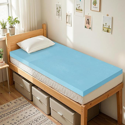SyMax Twin Mattress Topper, Gel Infused Memory Foam Mattress Topper, Soft Bed Topper Mattress Pads for Bed, Sofa, RV, CertiPUR-US Certified, Blue, 4 Inch