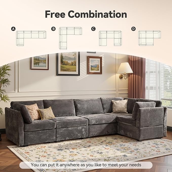Modular Sectional Sofa,5 Pieces Sectional Couches for Living Room,131X65 L Shaped Cloud Couch with Oversized Convertible Modular Couch for Living Room