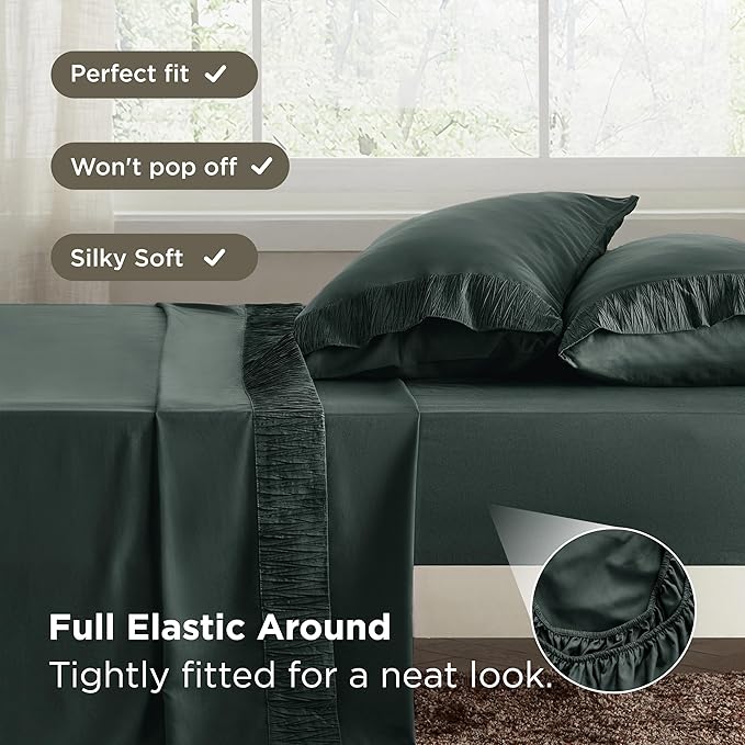 Bedsure King Size Sheets Set - 4 Pieces Soft King Sheets - Breathable & Cooling - Hotel Luxury - Easy Care Polyester Microfiber Bedding for Women, Men, Forest Green