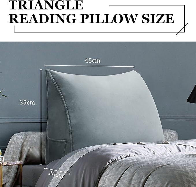 Bed Wedge Pillow for Headboard Small Bolster Pillow Reading Pillows for Sitting Up in Bed Adult, Triangular Backrest Cushion Book Pillows for Daybed Couch Support Upholstered LightGray