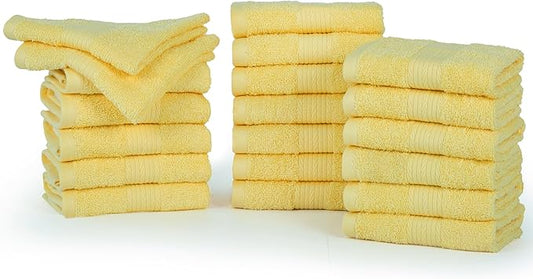 Ample Decor Wash Cloths Pack of 20, Oeko Tex Certified 600 GSM 100% Cotton Soft Absorbent, Premium Quality Durable Machine Washable, Ideal for Bathroom, Pool, Hotel, Spa – Yellow
