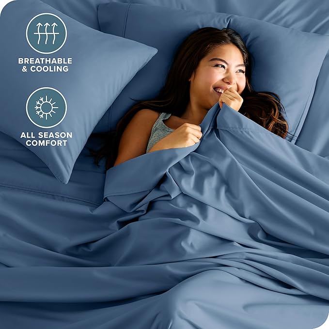 Bare Home Twin XL Sheet Set - College Dorm Size - Luxury 1800 Ultra-Soft Microfiber Twin Extra Long Bed Sheets - Deep Pockets - Easy Fit - Extra Soft - 3 Piece Set - Bed Sheets (Twin XL, Coronet Blue) BareHome