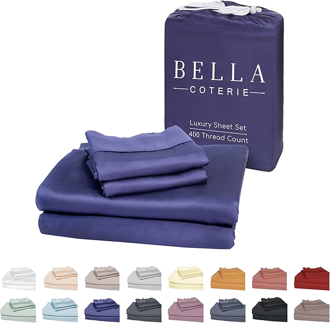 Bella Coterie Luxury Bamboo Viscose Split King Size Sheet Set | 2 Fitted Sheets for Sleep Number & Adjustable Beds | 100% Organically Grown | Cooling & Ultra Soft | 18” Deep Pocket [Twilight Blue] BC