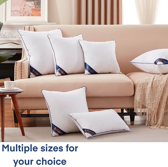 Siluvia 24x24 Pillow Inserts Set of 2 Square Throw 24 Euro Pillows with 100% Cotton Cover for Sofa, Couch, and Bed - White