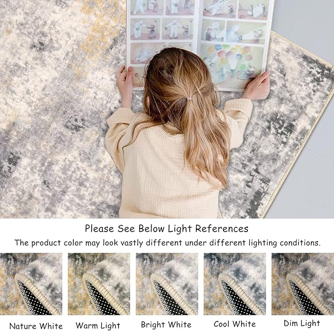 Lahome Modern Abstract Runner Rug - 2x7 Gray Soft Long Hallway Rug Runner Kitchen Mat, Non-Slip Machine Washable Indoor Throw Carpet Runner for Living Room Bathroom Sink Bedroom Entryway Sunroom