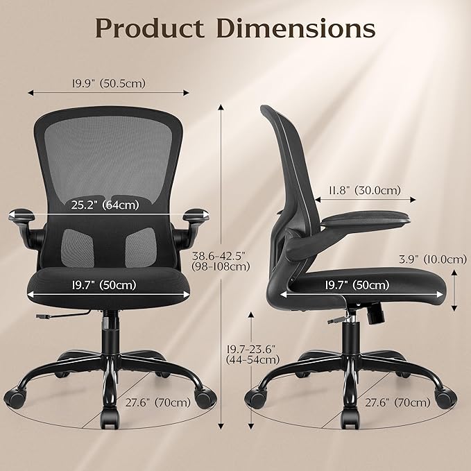 FelixKing Office Desk Chairs, Ergonomic PC Desk Chair with Wheels, Adjustable Lumbar Support and Height, Swivel Computer Chair with Flip-up Armrests, Ergo Mesh Backrest for Working (Black, Pack of 6)