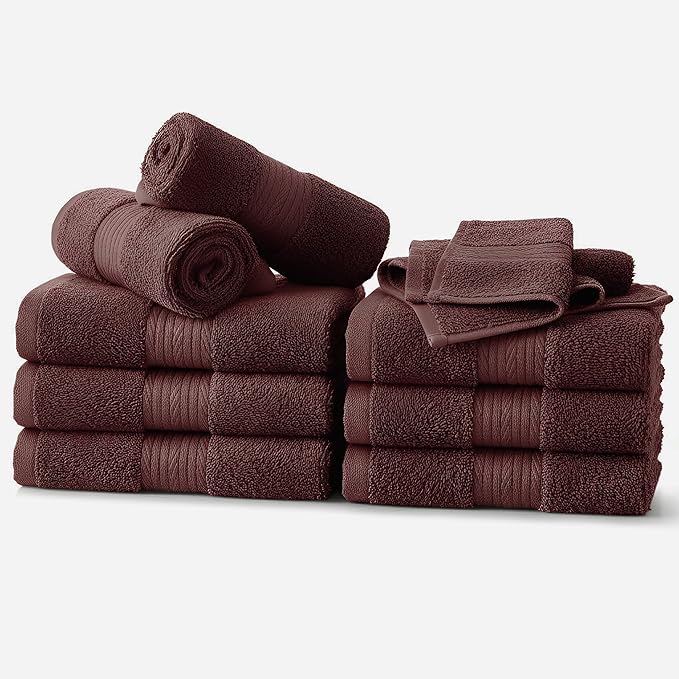 Ample Decor Wash Cloths Pack of 10, Oeko Tex Certified 600 GSM 100% Cotton Soft Absorbent, Premium Quality Durable Machine Washable, Ideal for Bathroom, Pool, Hotel, Spa – Brown
