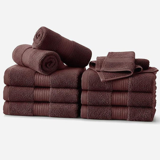 Ample Decor Wash Cloths Pack of 10, Oeko Tex Certified 600 GSM 100% Cotton Soft Absorbent, Premium Quality Durable Machine Washable, Ideal for Bathroom, Pool, Hotel, Spa – Brown