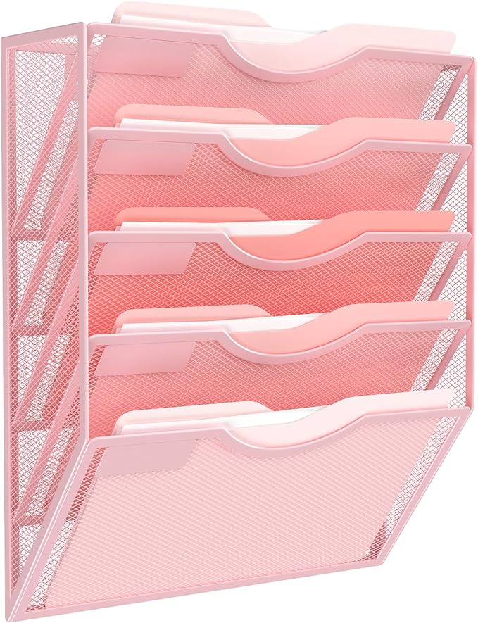 Kuntine.B Wall File Organizer (Pink, 5 Tier)