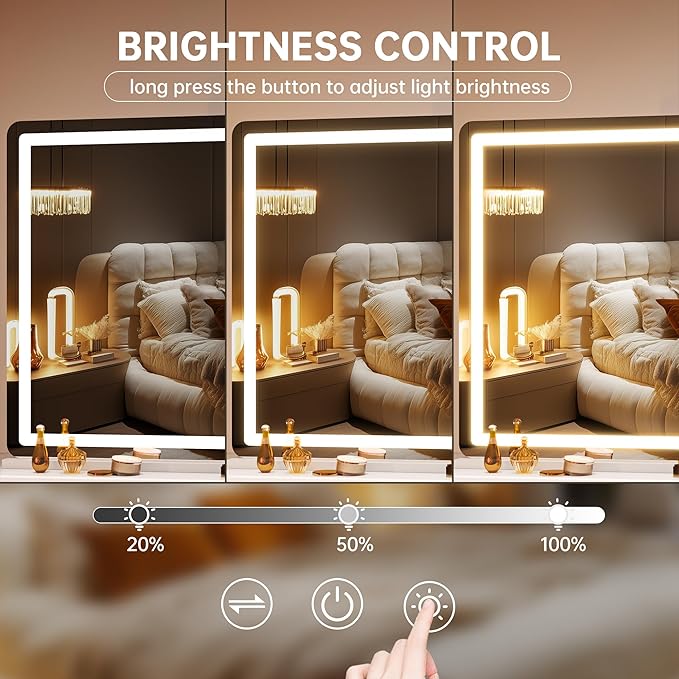 Hasipu Vanity Mirror with Lights, 55.1" x 36" LED Makeup Mirror, Lighted Makeup Mirror with Dimmable 3 Modes, Touch Screen Control Vanity Mirror Round White