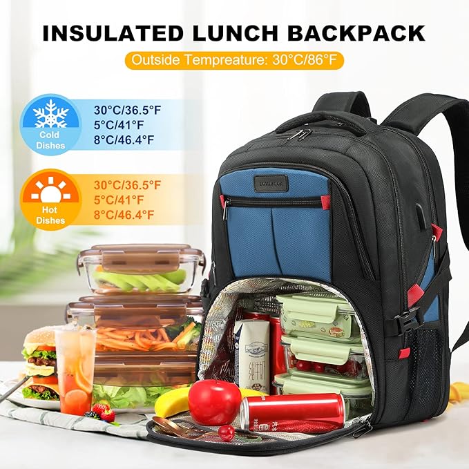 LOVEVOOK Travel Laptop Backpack with Lock and 17 Large Computer Business Work Backpack for Men (Blue-Lunch, 17 inch)