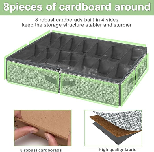 homyfort 28 Pairs Shoe Organizer Under Bed, Underbed Shoe Storage Boxes Bins, Organizador De Zapatos, Extra Large Zapateras Organizer, Grey, Set of 2