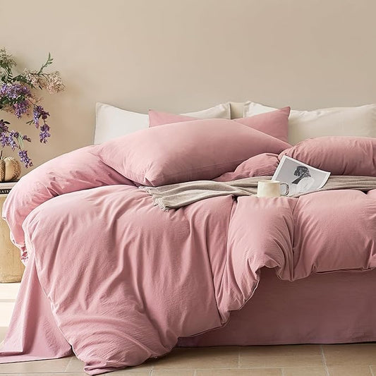 JELLYMONI Duvet Cover Twin Size - 100% Washed Cotton Comforter Cover with Linen-Like Texture, Breathable & Soft Bedding for Modern Home, Guest Room and Everyday Use,1 Duvet Cover & 1 Pillowcase
