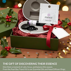 Essence Pearl Travel Case - Wearable Aromatherapy Kit with Nasal Diffuser Rings, Soaking Bay, and 5mL Essential Oil – Portable Wellness Gift Set for On-The-Go Self Care