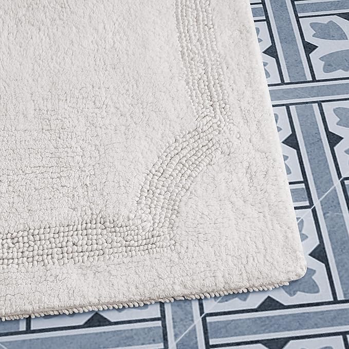 Laura Ashley - Reversible Cotton Bath Mat, Premium Bathroom Décor, Machine Washable Bathroom Rug, Highly Absorbent, 17"x24"/20"x32" 2-Piece Set, Ivory