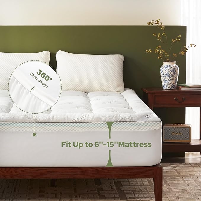 BEDLORE 4 Inch Memory Foam Mattress Topper Twin XL,2-in-1 Dual Layer Design (2" Gel Memory Foam + 2" Plush Pillow Top Cover) Mattress Topper Medium-Firm,Pressure Relief & Back Pain Support(White)
