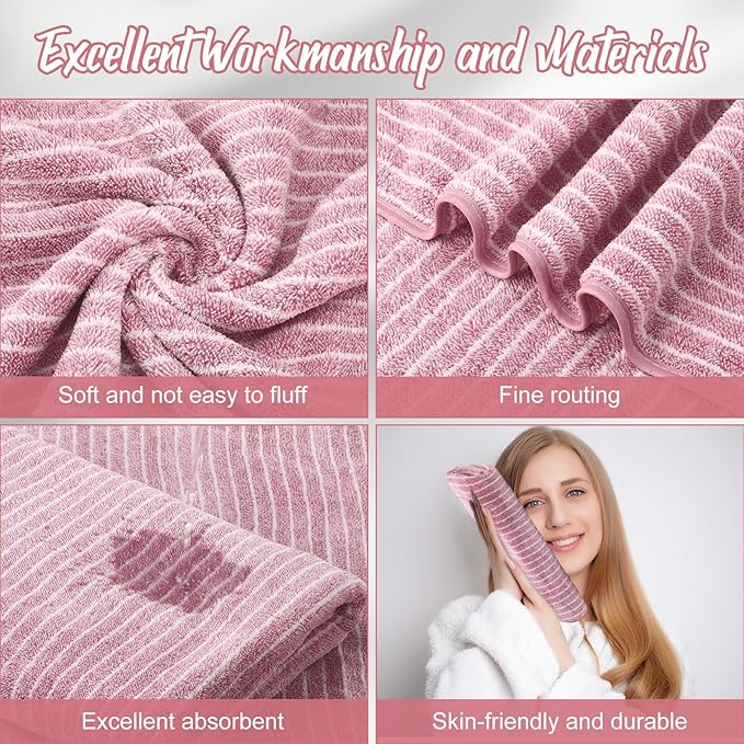 16 Pack Microfiber Bath Towels Bulk 27'' x 60'' Oversized Size Bath Towel Highly Absorbent Extra Large Soft Drying for Shower Beach Winter Salon Sport Gym Party (Pinstripe,Pink)