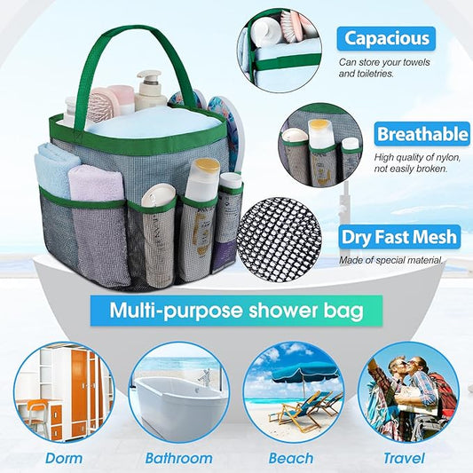 Attmu Mesh Shower Caddy Portable for College Dorm Room Essentials with 8 Pockets, Hanging Shower Caddy Dorm Basket, Quick Dry Shower Bag for Bathroom