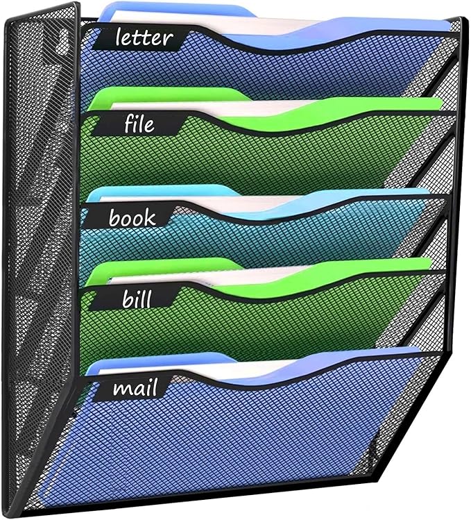Kuntine.B Wall File Organizer (Black, 5 Tier)