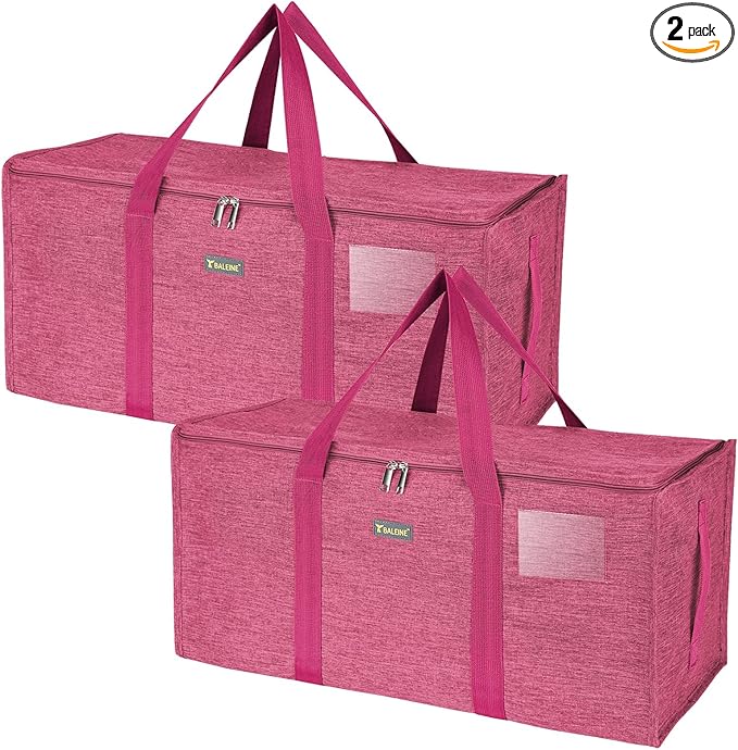 BALEINE Extra Large Storage Tote with Zippers & Carrying Handles, Heavy-Duty Oxford Fabric Moving Bags for Laundry, Space Saving, Storage, 2-Pack, Berry Red