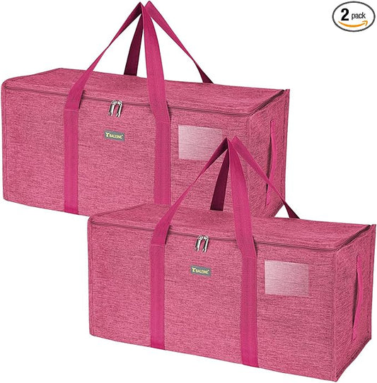 BALEINE Extra Large Storage Tote with Zippers & Carrying Handles, Heavy-Duty Oxford Fabric Moving Bags for Laundry, Space Saving, Storage, 2-Pack, Berry Red