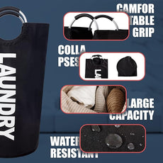 Caroeas 100L Laundry Basket,Large Laundry Hamper, Laundry Bag with Padded Handles, Clothes Hamper Stands Up Well, Collapsible Free Standing Easy Storage Washing Bin (Black,100L)