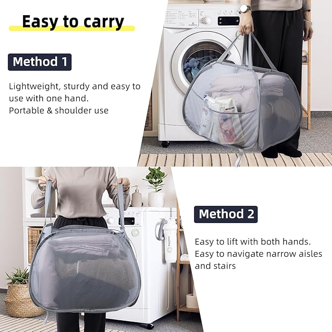 Collapsible Laundry Basket, 90L Foldable Pop Up Laundry Hamper with Handles, Mesh Dirty Clothes Hamper for Laundry, Bathroom, Kids Room, Dorm,Travel or Camping (Green, 2PCS)