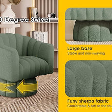 360 Degree Sherpa Swivel Cuddle Barrel Accent Sofa Chairs, Round Teddy Armchairs with Wide Upholstered, Furry Boucle Reading Chair for Living Room, Bedroom, Office, Waiting Rooms (Green)