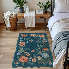 Lahome Floral Washable Entryway Rug, 2X3 Soft Kitchen Rugs Non-Slip, Ultra-Thin Door Mat Indoor Entrance Stain Resistant Boho Small Throw Carpet for Bathroom Bedroom Entry, Navy Blue