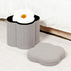 B FSOBEIIALEO Storage Ottoman Cube, Flowers Shaped Ottomans with Storage Foot Stool Footrest for Lving Room, Boucle Ottoman Seat for Dorm Room,Faux Teddy Fur, Grey 12.6