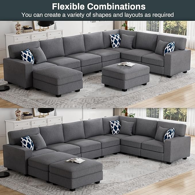 Legend Vansen Modular Sectional Sofa U Shaped Couch with Ottoman Modern Reversible Corner Sectional Couch for Living Room (Dark Grey, U Shaped Sofa-5)