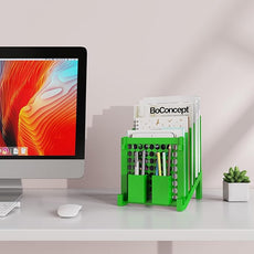 File Organizer for Desk with Storage Box & Hook, Inclined Desk File Organizer with 5-Section Vertical File Holder suitable for Home Office Document Organization(Dark Green01)