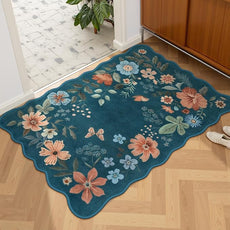 Lahome Floral Washable Entryway Rug, 2X3 Soft Kitchen Rugs Non-Slip, Ultra-Thin Door Mat Indoor Entrance Stain Resistant Boho Small Throw Carpet for Bathroom Bedroom Entry, Navy Blue