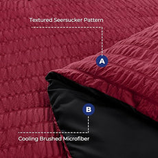 HYMOKEGE Red & Black California King Comforter Set Seersucker 7 Pieces, All Season Luxury Bed in a Bag for Bedroom, Bedding Set with Comforters, Sheets, Pillowcases & Shams