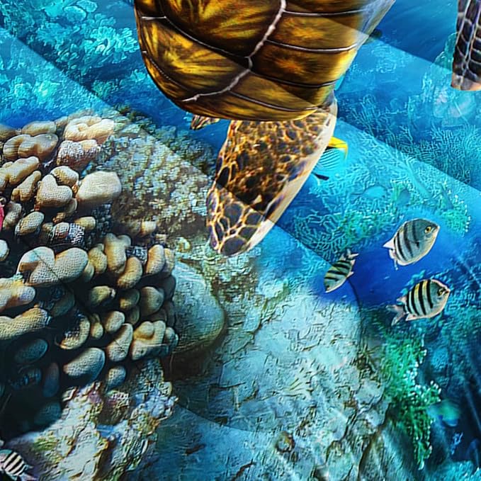CVHOUSE Sea Turtle Comforter Set King - Ocean Lovers, Turtle Beach Bedding Set with 3 Pcs: 1 Comforter, 2 Pillowcases