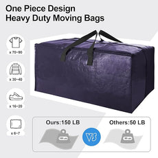 6 Pack Heavy Duty Extra Large Moving Bags W/Backpack Straps - Strong Handles & Zippers, Storage Totes For Space Saving, Fold Flat, Alternative to Box and Bin (40 gal, Blue)
