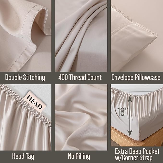 Bella Coterie Luxury Bamboo Viscose Full Size Sheet Set | 100% Organically Grown | Ultra Soft | Cooling for Hot Sleepers | 18" Deep Pocket [Dune] BC